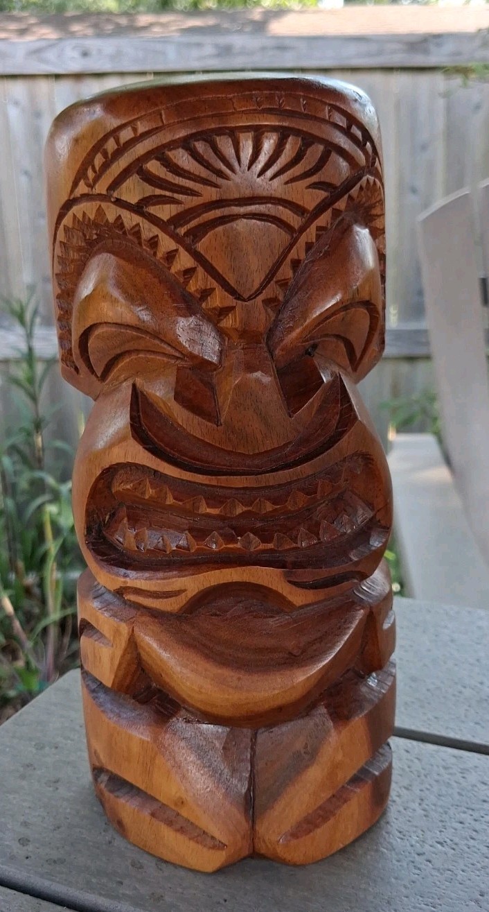 Hawaiian Hand Carved Wood Tiki Totem Statue Figurine Wooden Carving 8.5