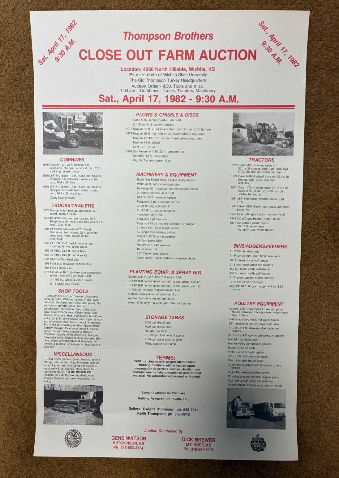 Vintage 1982 Thompson Brothers Close Out Farm Auction Poster 23x14 Pair of 2