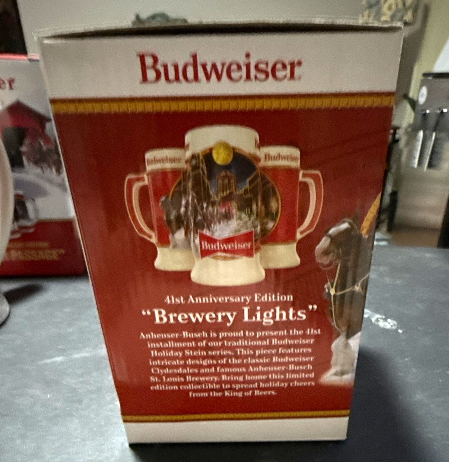 Budweiser Brewery Lights 41st Anniversary 14 oz Ceramic Beer Mug 2006 w/ Box