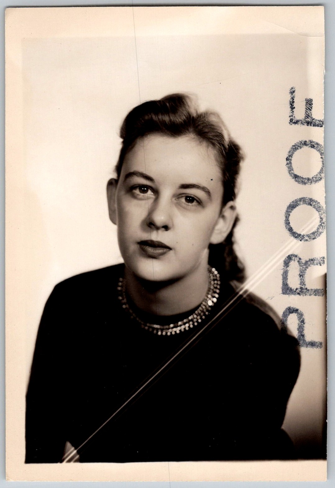 Vtg B&W Snapshot Pretty Young Woman Studio Portrait Beaded Necklace Proof 1940s Vtg B&W Snapshot Pretty Young Woman Studio Portrait Beaded Necklace Proof 1940s