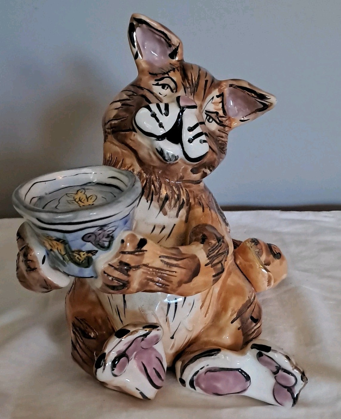 Blue Sky Clayworks Tabby Cat Goldfish Tea Light Candle Holder Heather Goldminc
