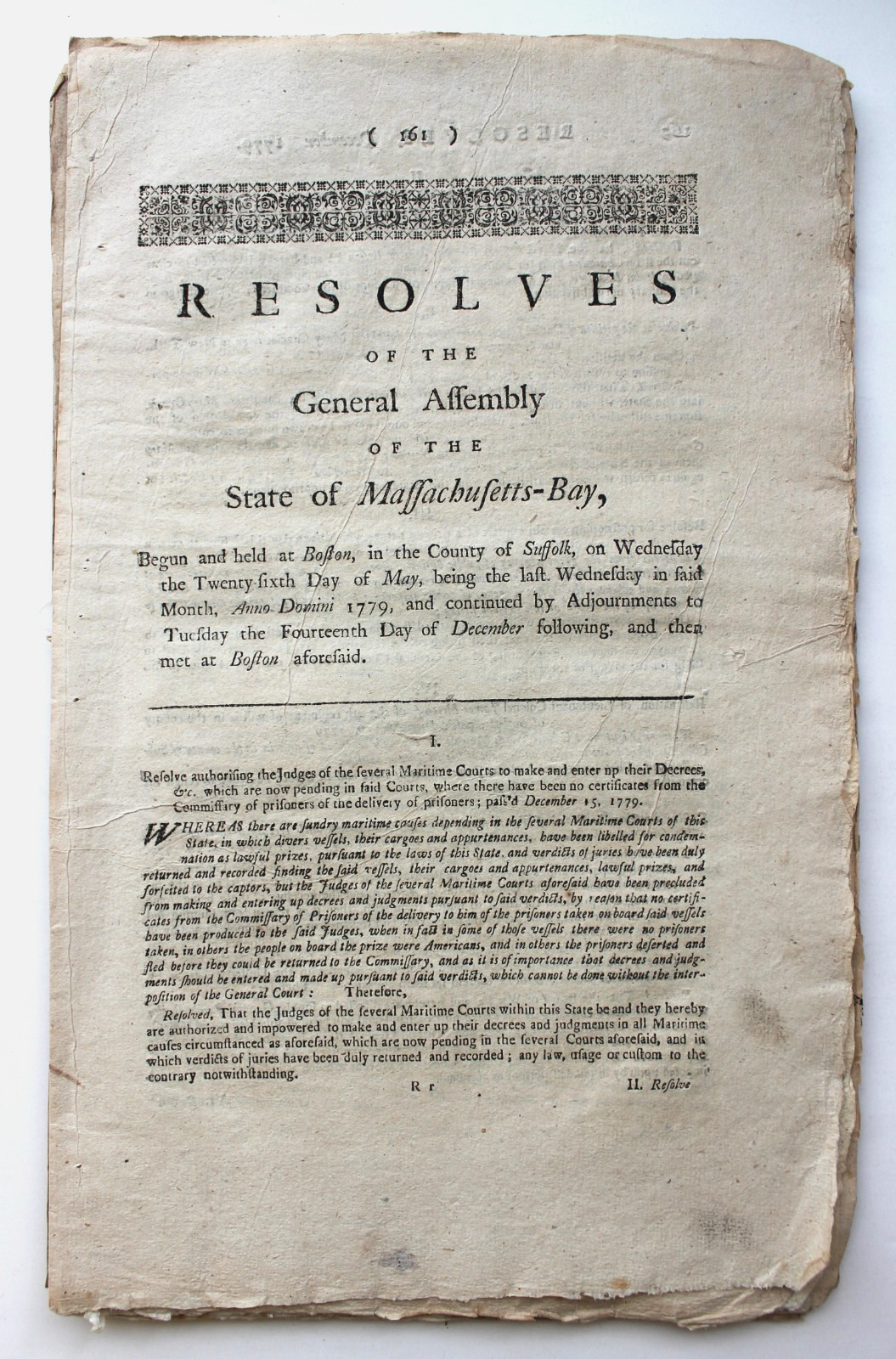 1779 Resolves of the General Assembly of the State of Massachusetts Bay