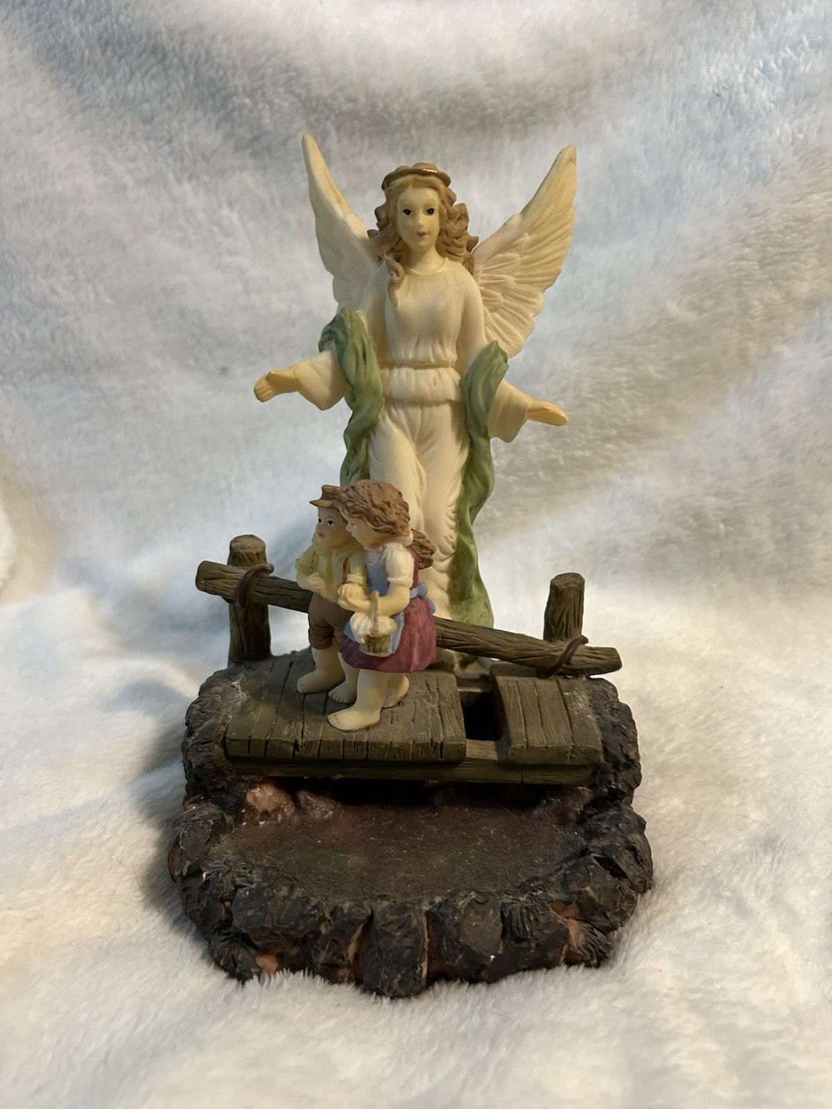 An Angel Watching Two Children Cross A Bridge. She Is Their Guardian Angel.