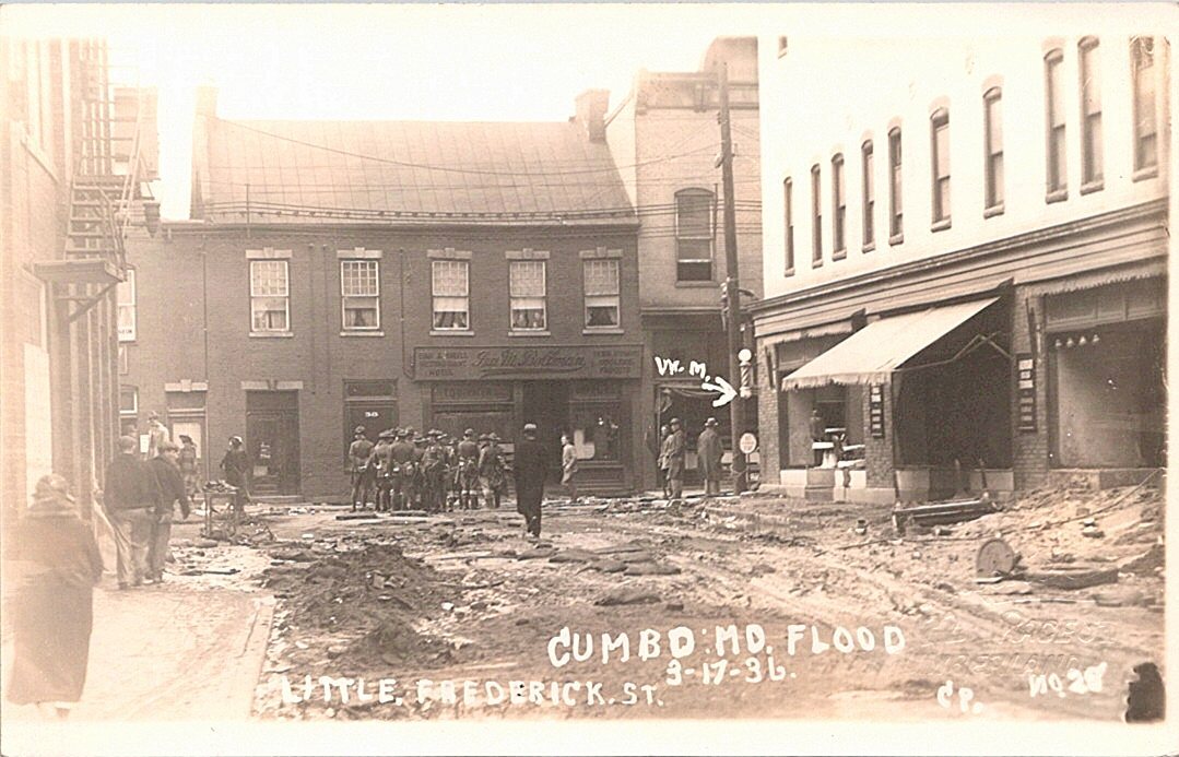 RPPC Cumberland MD 1936 Flood View Aftermath on Little Frederick Street Disaster