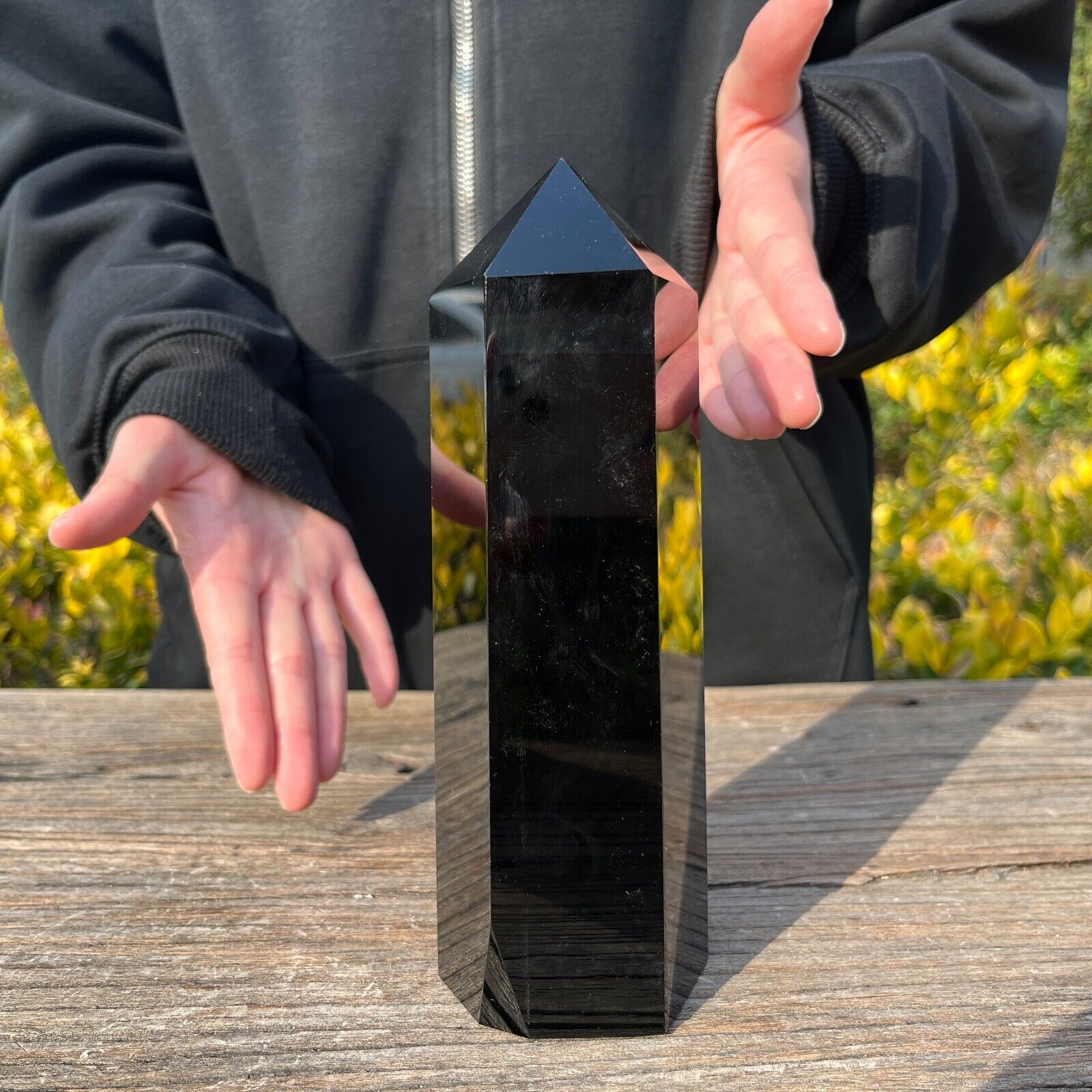 2.7LB Natural Black Obsidian Obelisk Crystal Wand Point Tower Healing