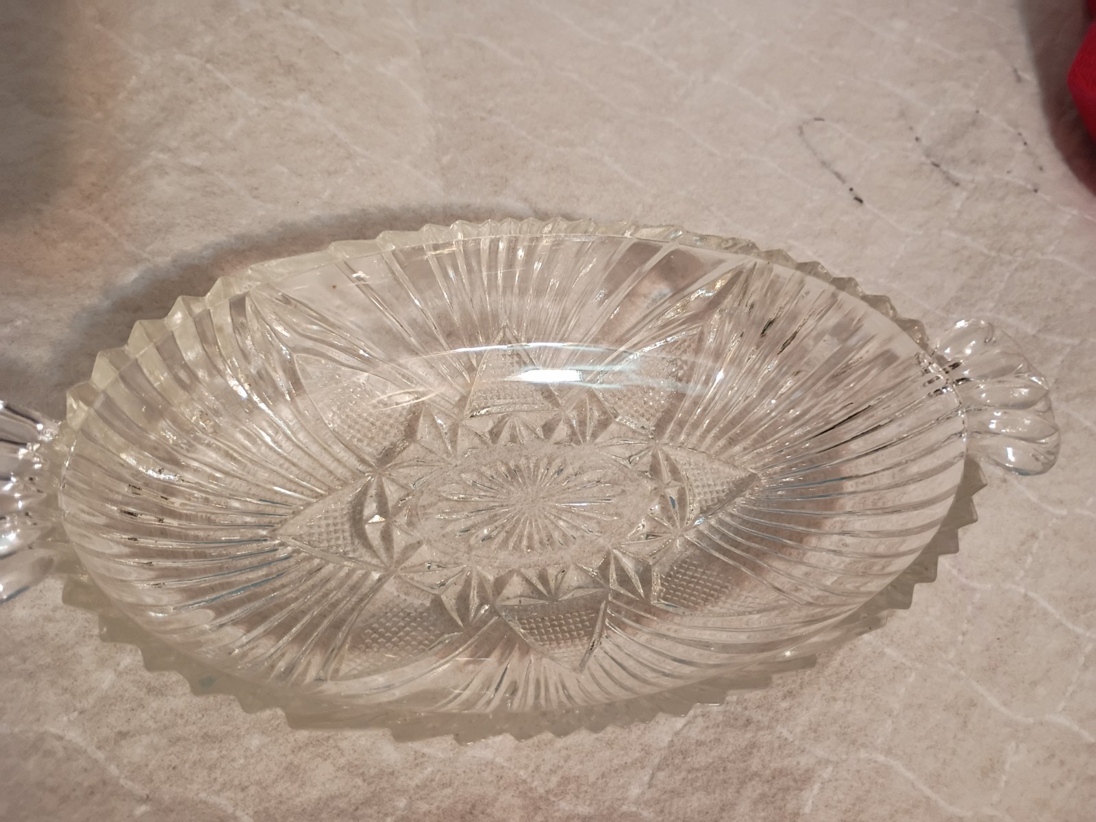 Lead Crystal Clear Patterned Relish/Candy/Nut Dish With Handles Lead Crystal Clear Patterned Relish/Candy/Nut Dish With Handles