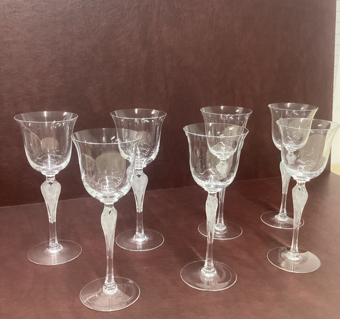 Set of 7 Igor Carl Faberge Pavlova Crystal Wine Glass Frosted Ballerina Stem