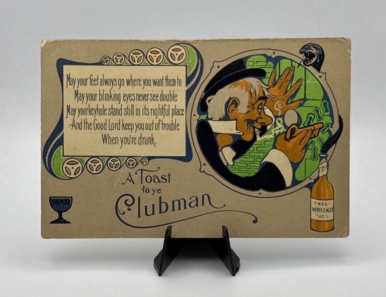 Vintage 1913 Comic Drinking Postcard A Toast To Ye Clubman Series 1 Whiskey Hobo