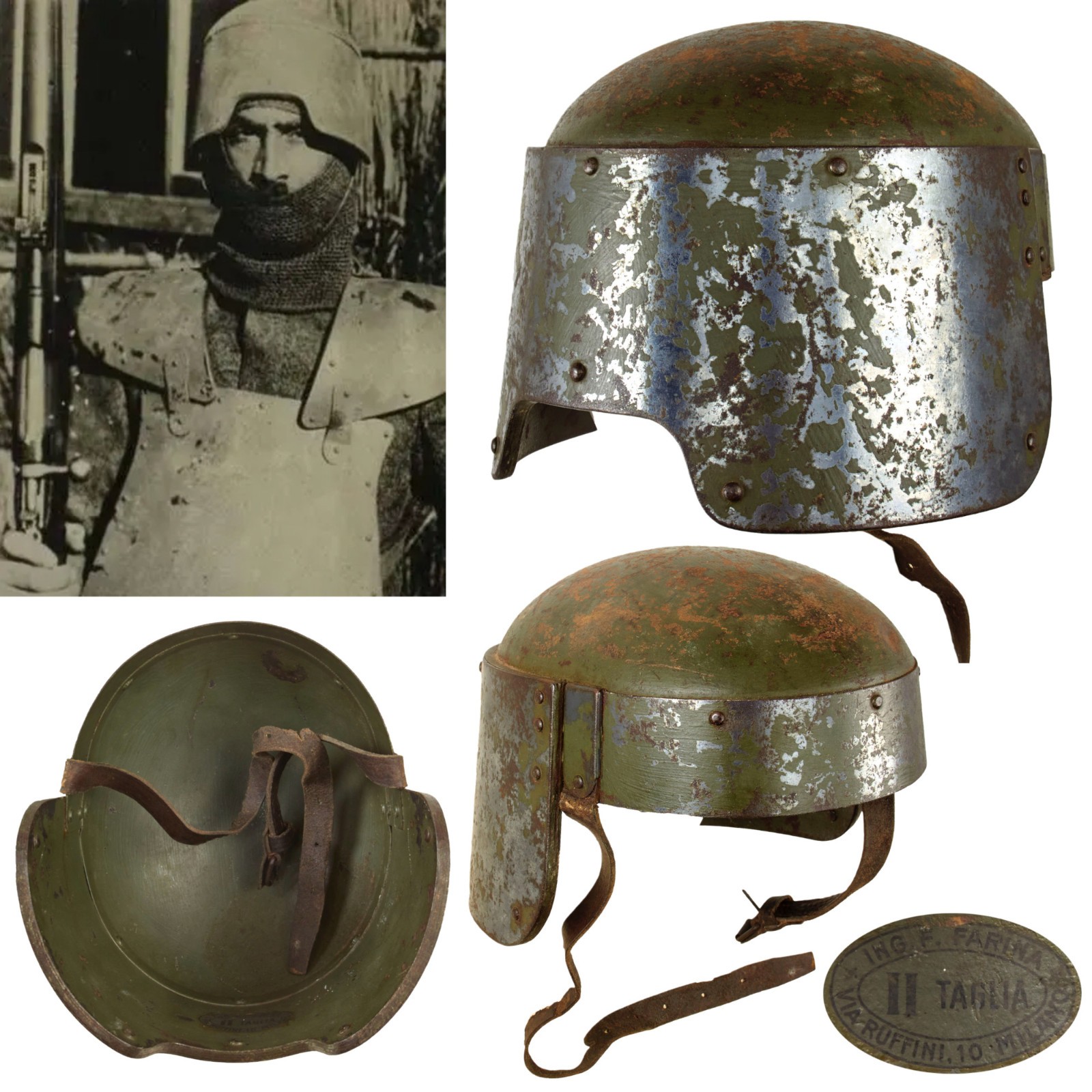Italian WWI Farina Armored Steel Combat Helmet with Maker Label