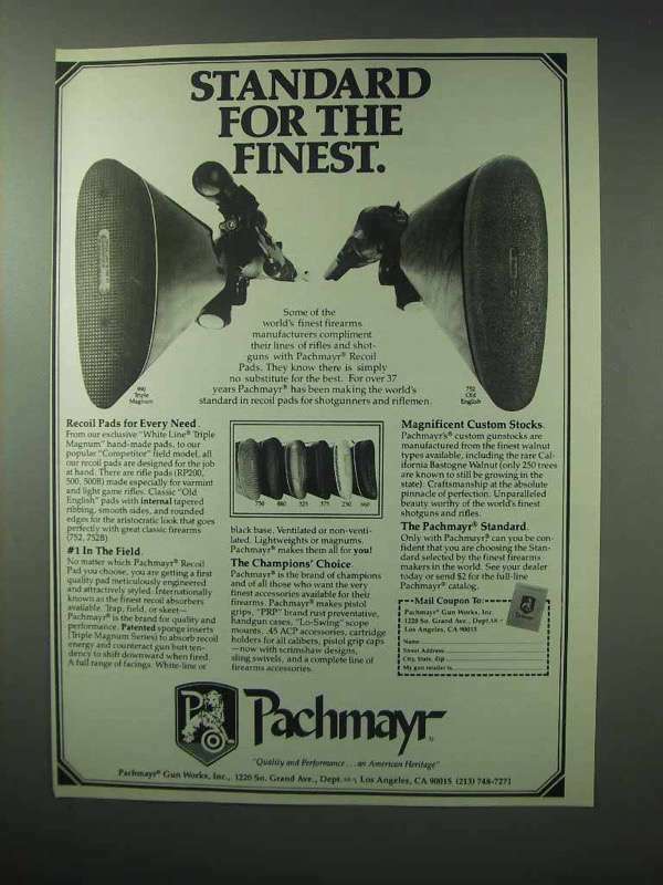 1983 Pachmayr Recoil Pads Ad - Standard for Finest