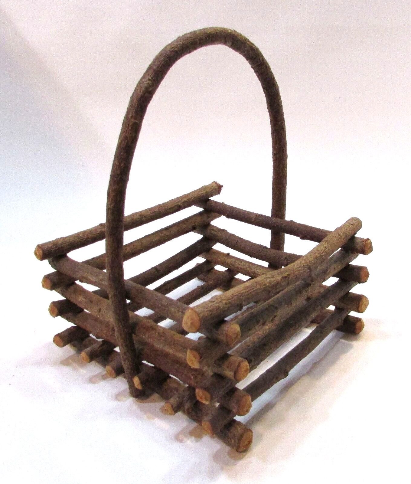 Primitive Old 1980's Rustic Handmade Grapevine Branch Vintage Wood Hand Basket