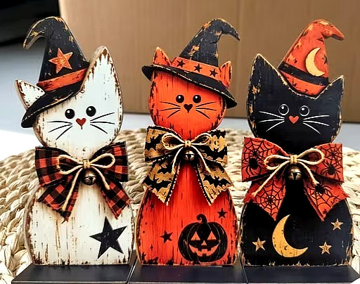 3pcs Vintage Witch Cat Wooden Halloween Shelf Sitter Decor Set Cottagecore Set 3pcs Vintage Witch Cat Wooden Halloween Shelf Sitter Decor Set Cottagecore Set