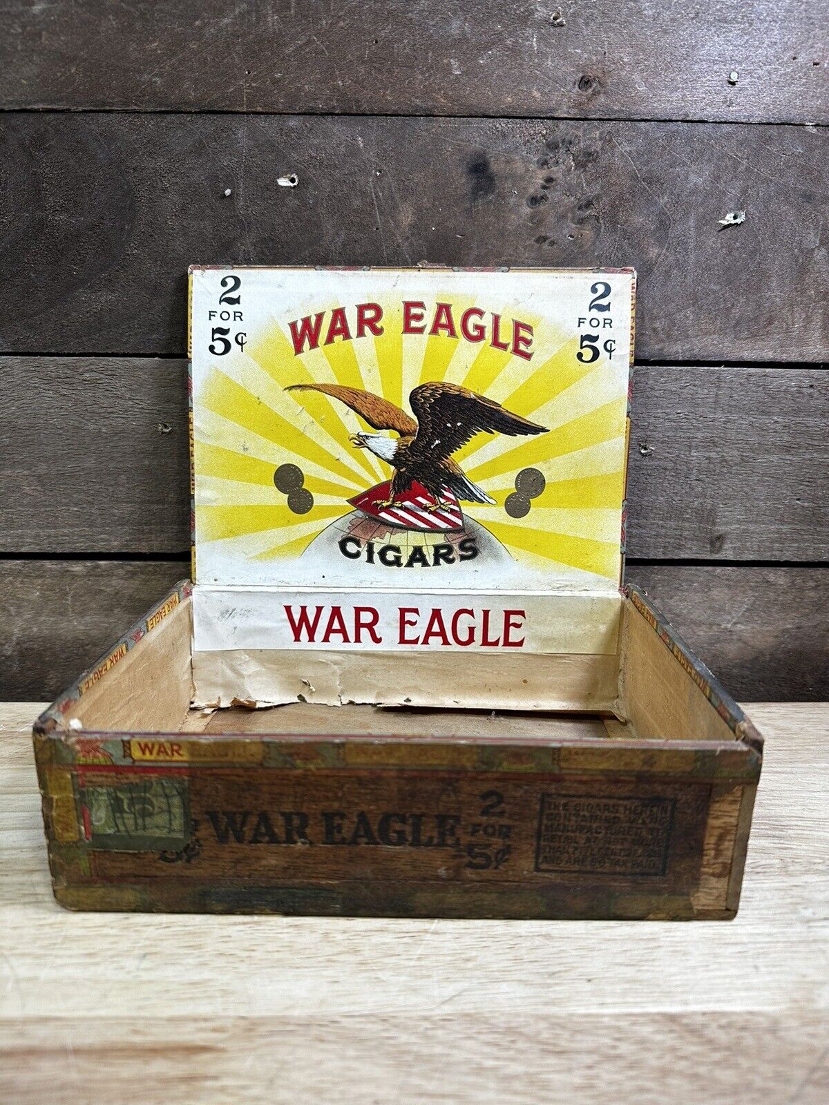 Vintage War Eagle Wooden Cigar Box 2 For 5 Cents 