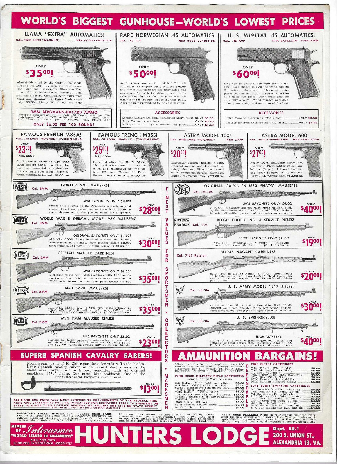 1966 Hunter\'s Lodge Gunhouse Alexandria VA Vintage Print Advertisement