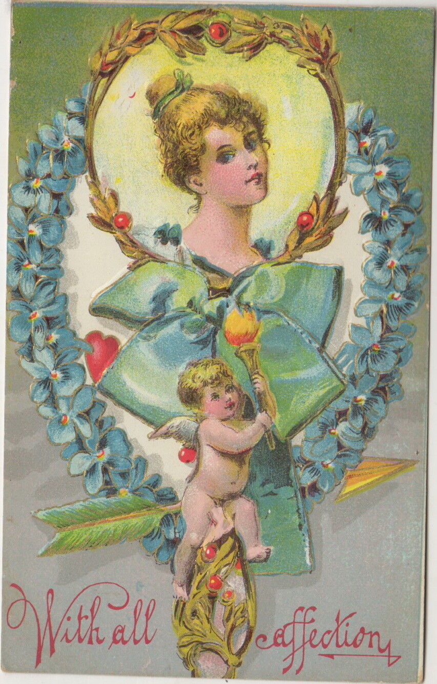 With all affection Valentine\'s Card 1909 Beautiful Embossed Post Card, undated