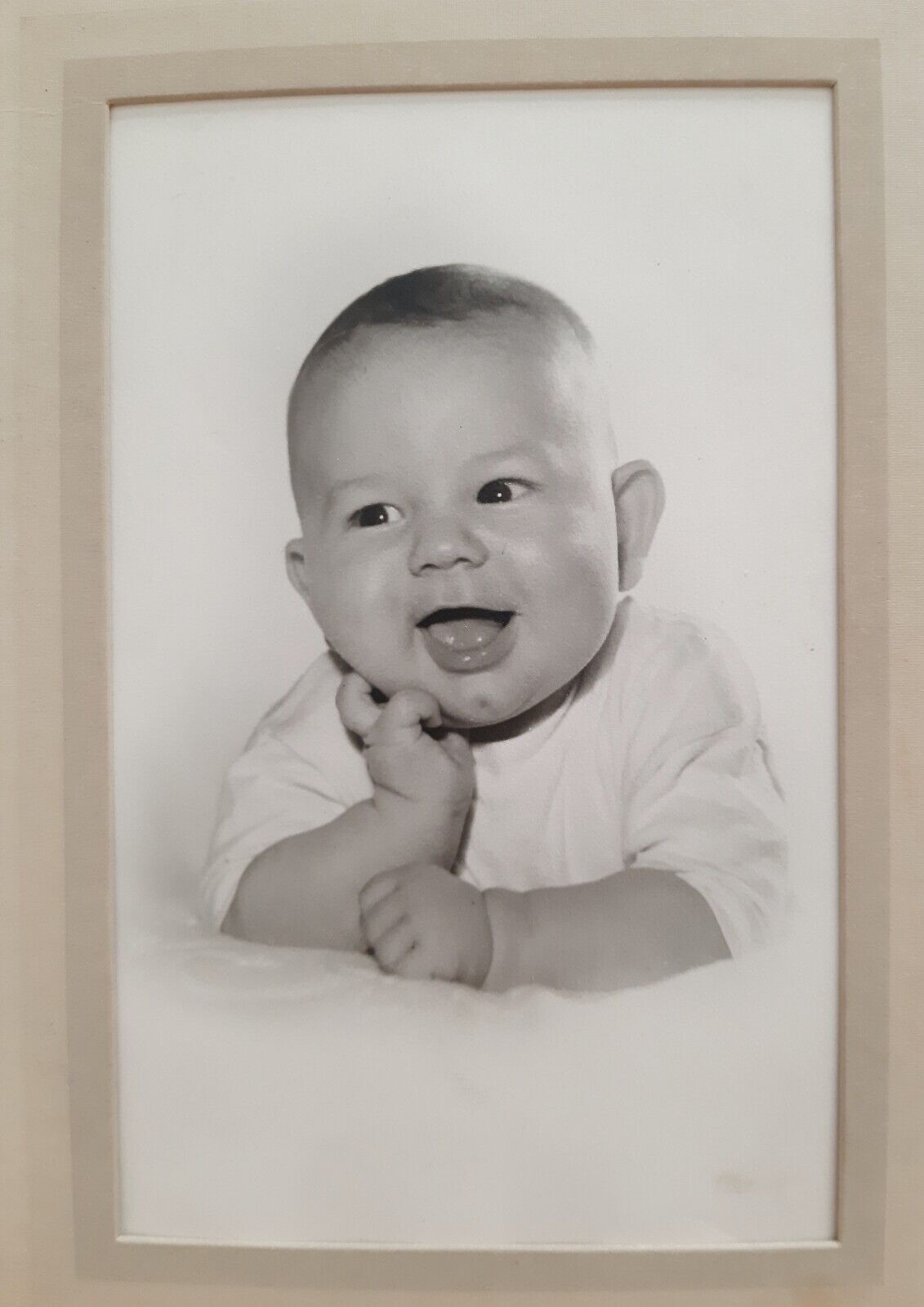 Vintage Baby Boy Photo Black & White Portrait 1950s Folding Cardboard Frame
