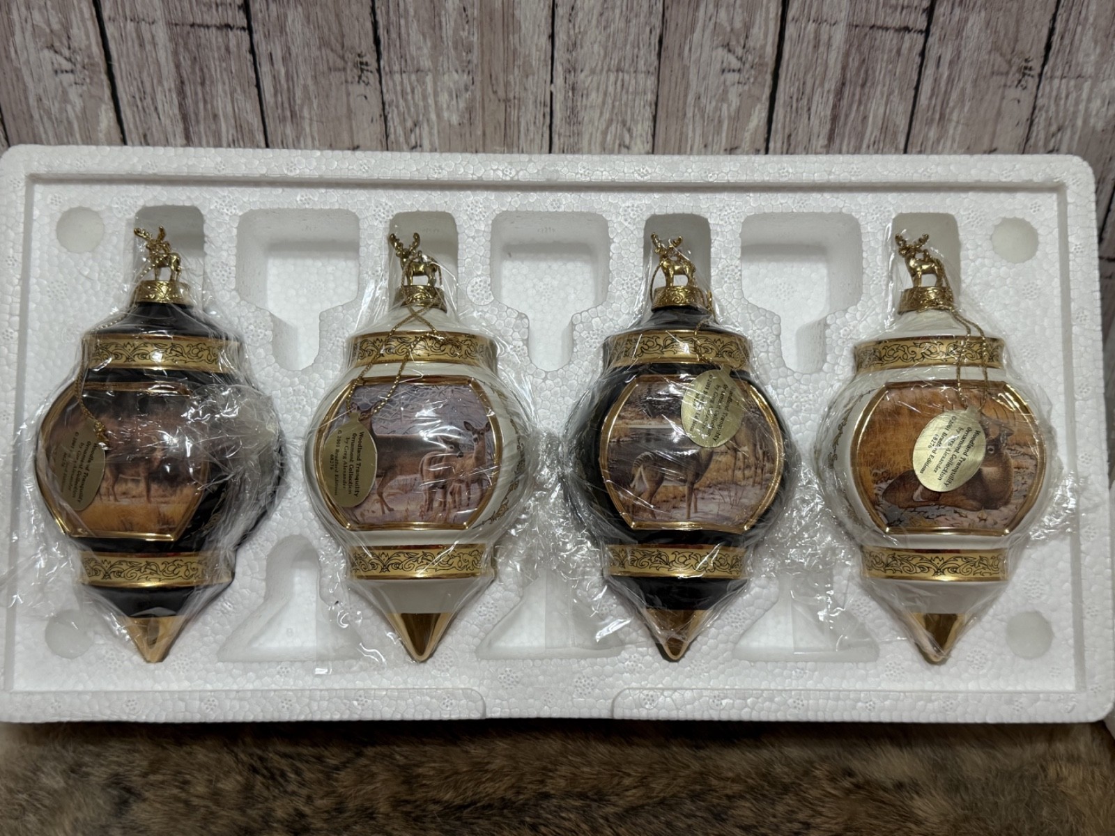 Bradford Editions Woodland Tranquility Deer Ornaments Set of 4 Issue 6 New COA