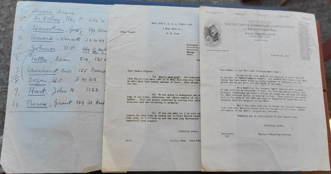 (3) 1937 young Mens\' Christian Tennis Club Letters Rare