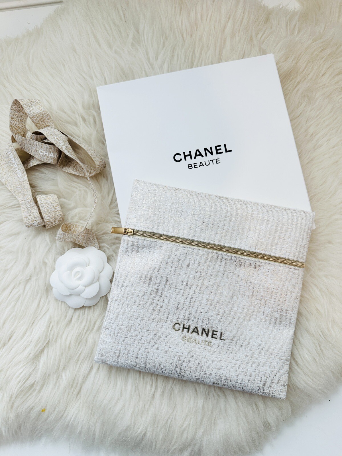 New In Box Chanel Holiday 2023 Top Zipper Pouch In Light Gold GIFT Rare Event
