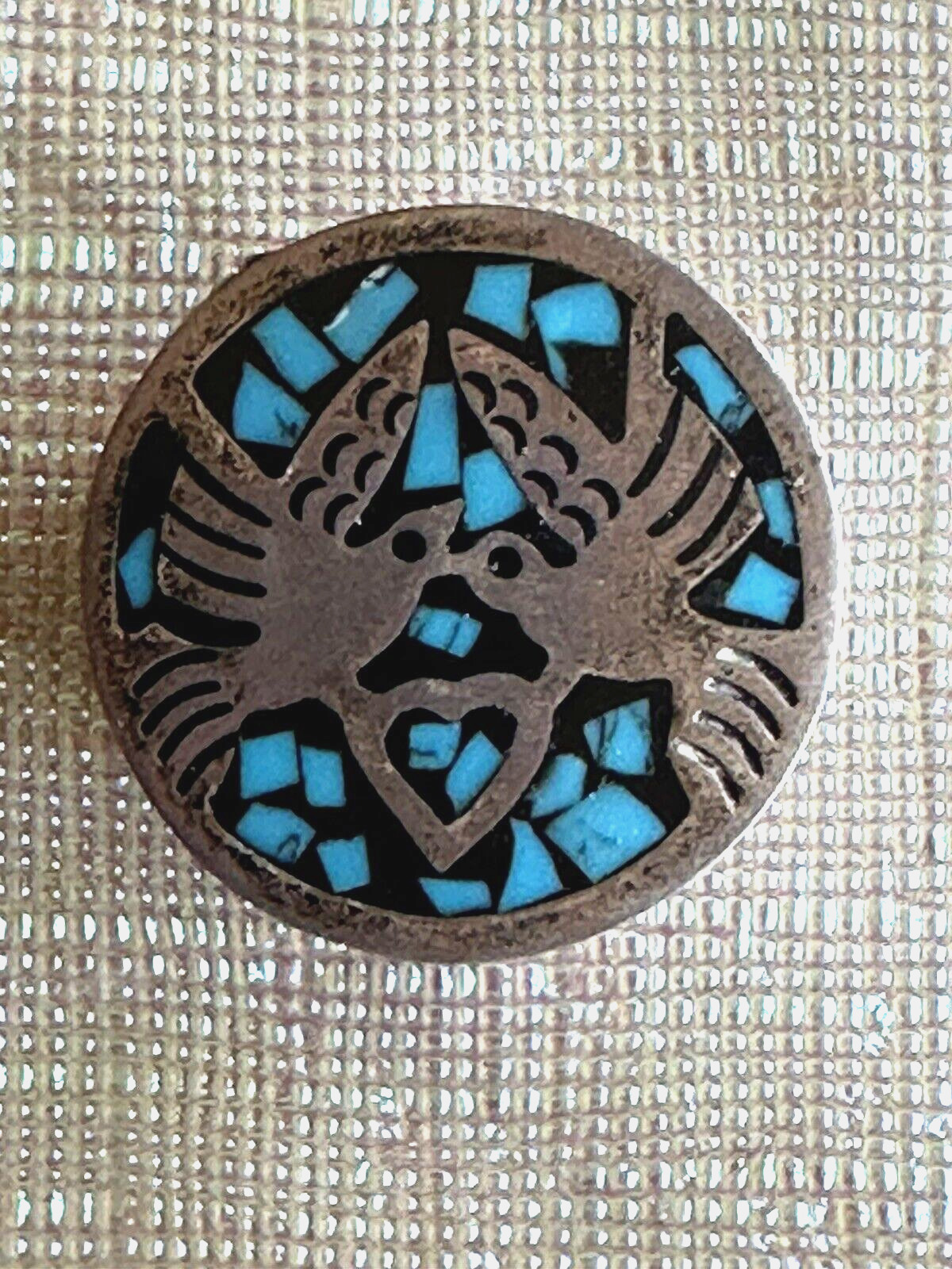 Vintage 1950's 925 Sterling Silver & Turquoise Onyx Pill Box w Love Birds Design
