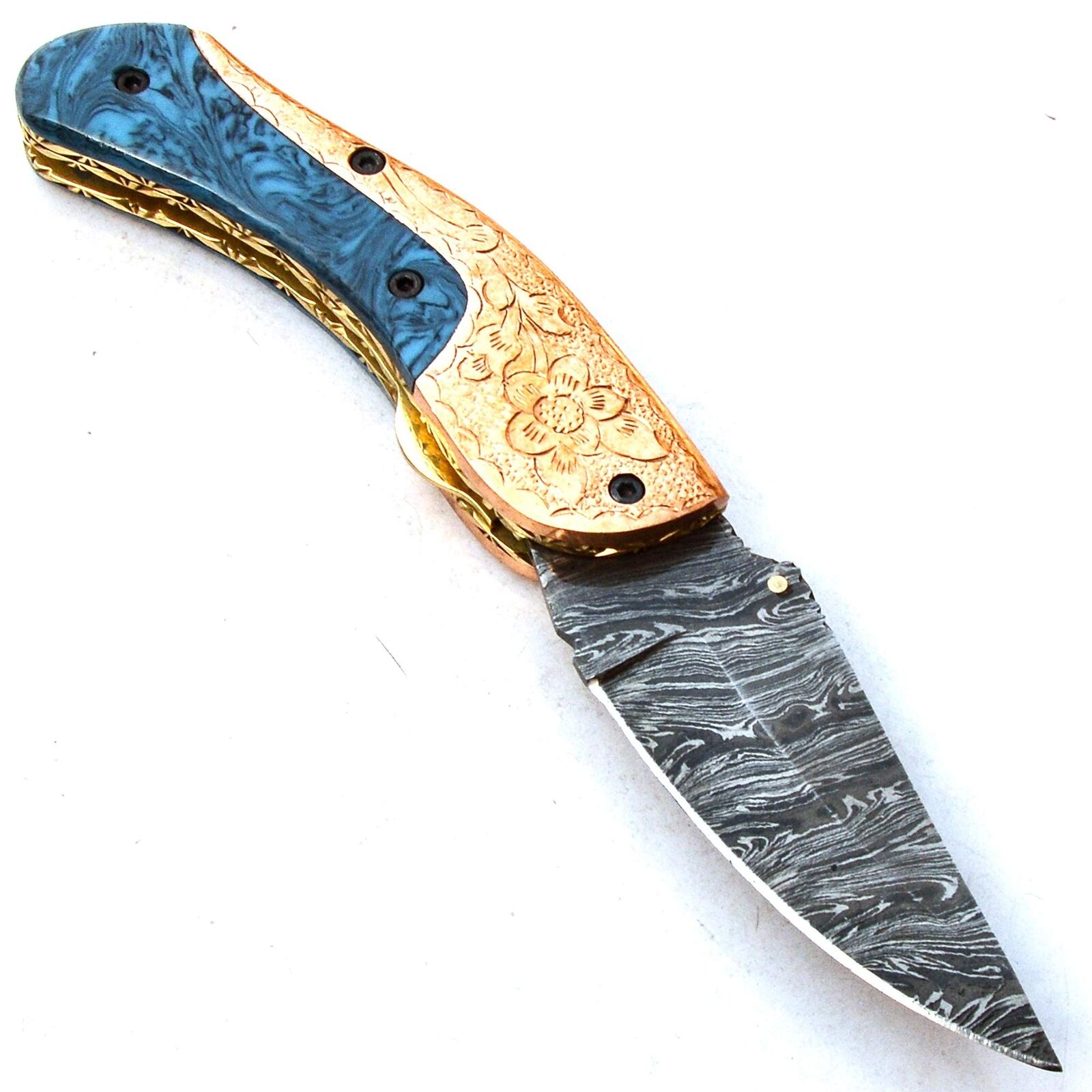 9781 SNMR Famous 8 Inch Handmade Folding Hunter Damascus Steel Pocket Knife w...