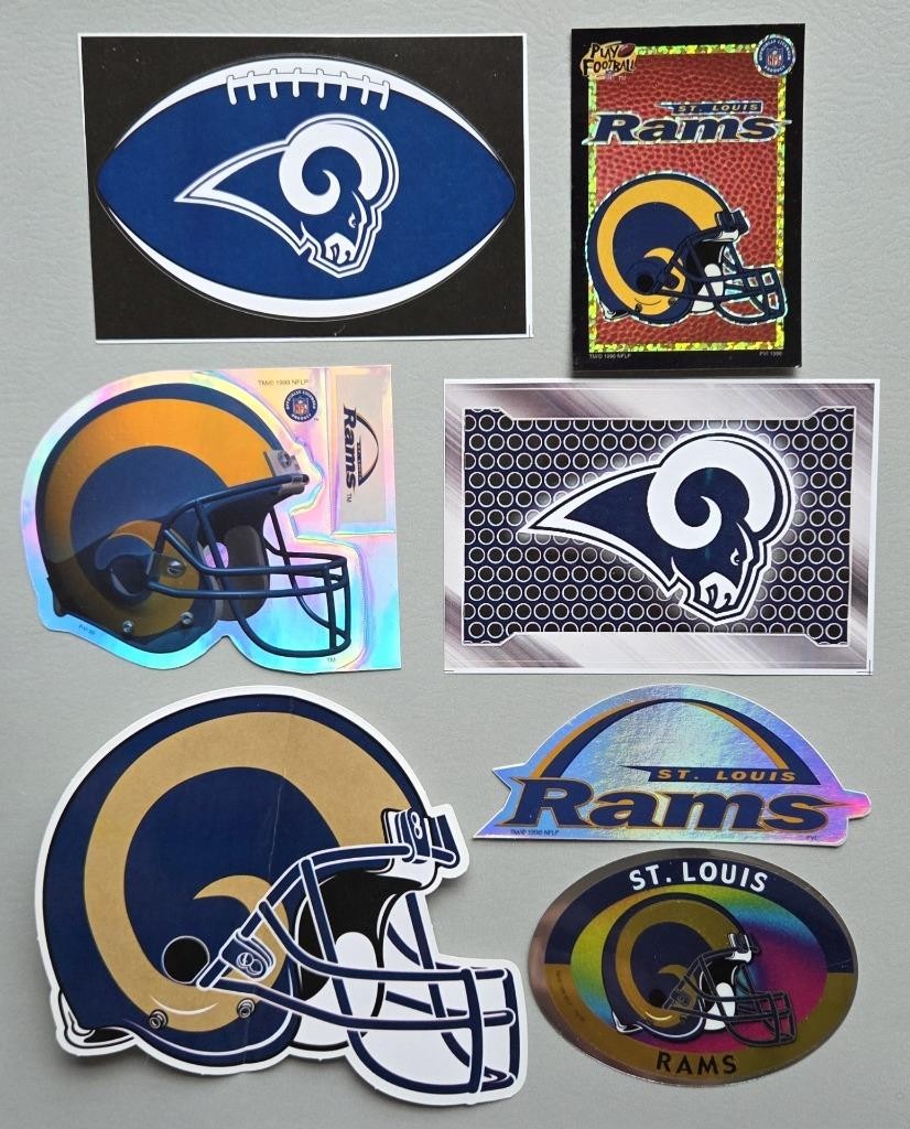 7 VTG Helmet & Logo Rams Football Vending Machine Stickers St. Louis & LA, NOS
