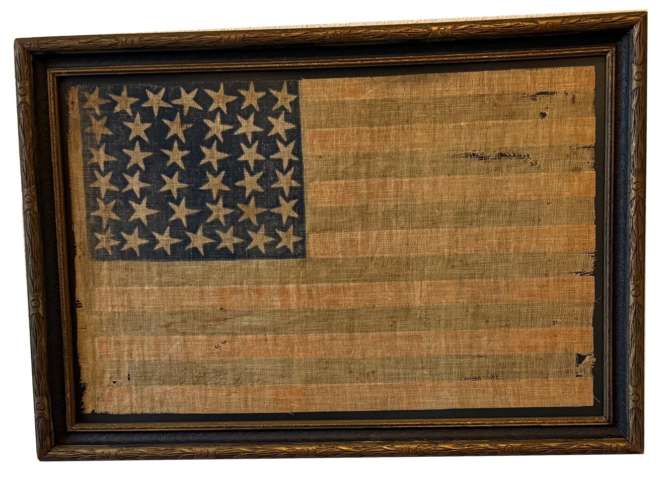 RARE 1876 ANTIQUE 38 \'Dancing\' Star American Parade Flag Folk Art post Civil War