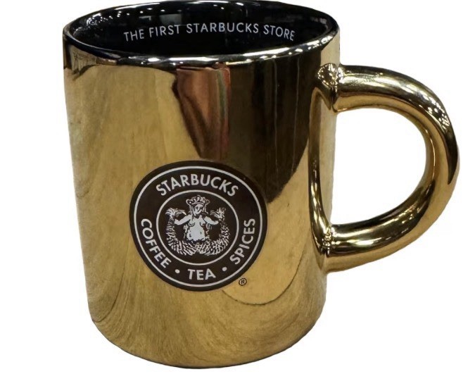 Starbucks HTF GOLD Pike Place First Store Original Logo Ceramic Demi Mug 4oz NIB