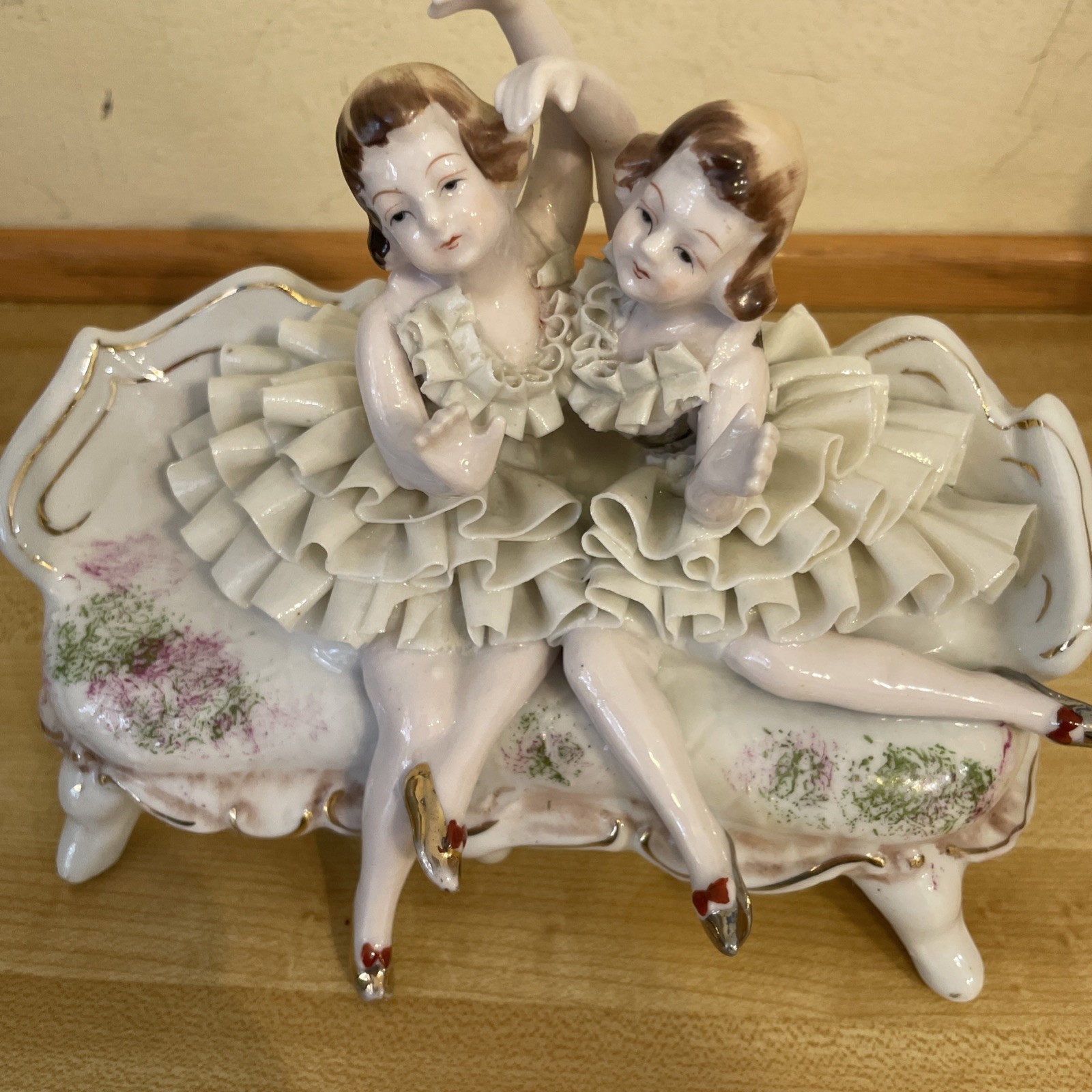 Porcelain Figurine Vintage Lace Dancing Girls stamped Japan