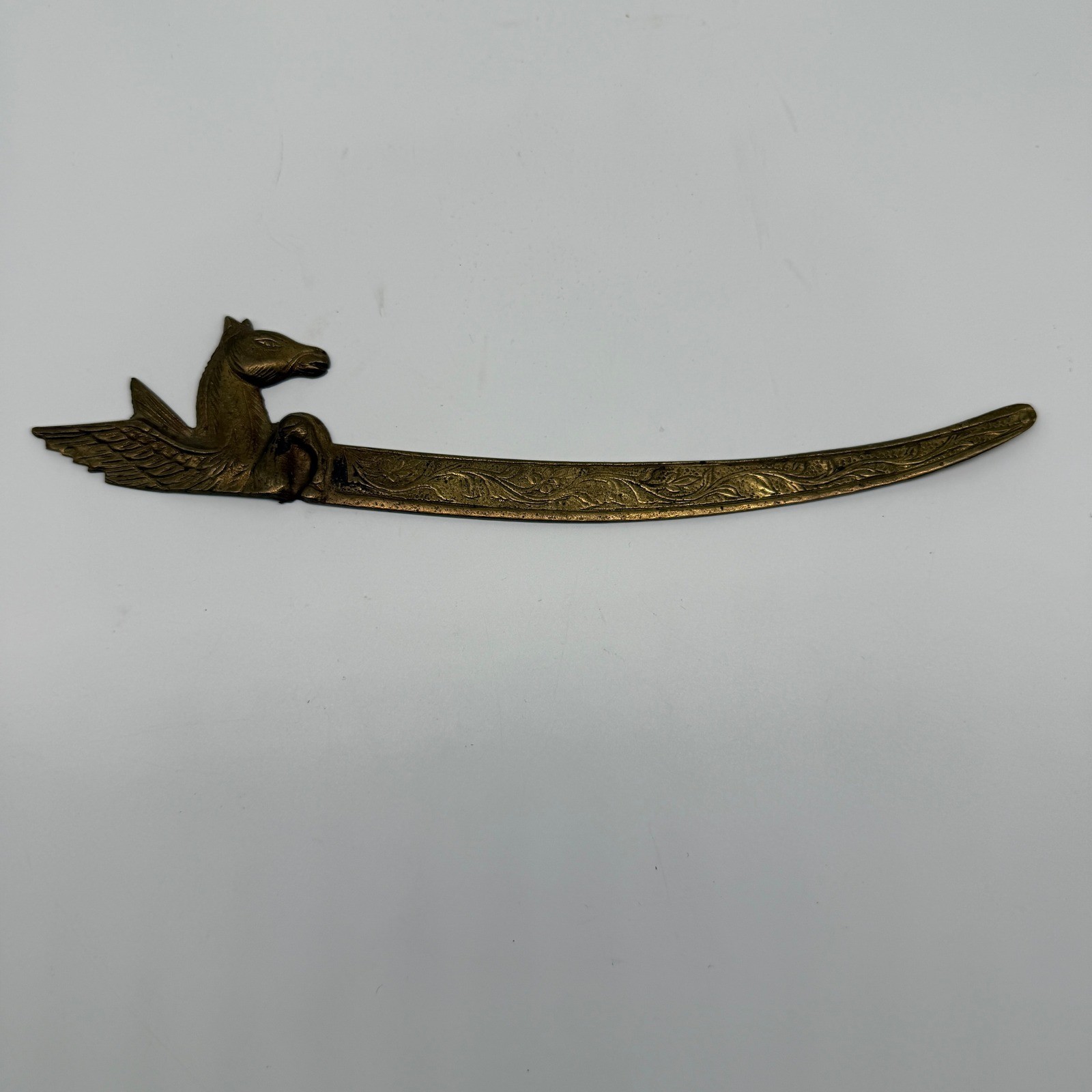 Vintage Pegasus Brass Letter Opener Gold Brass Engraved 9\