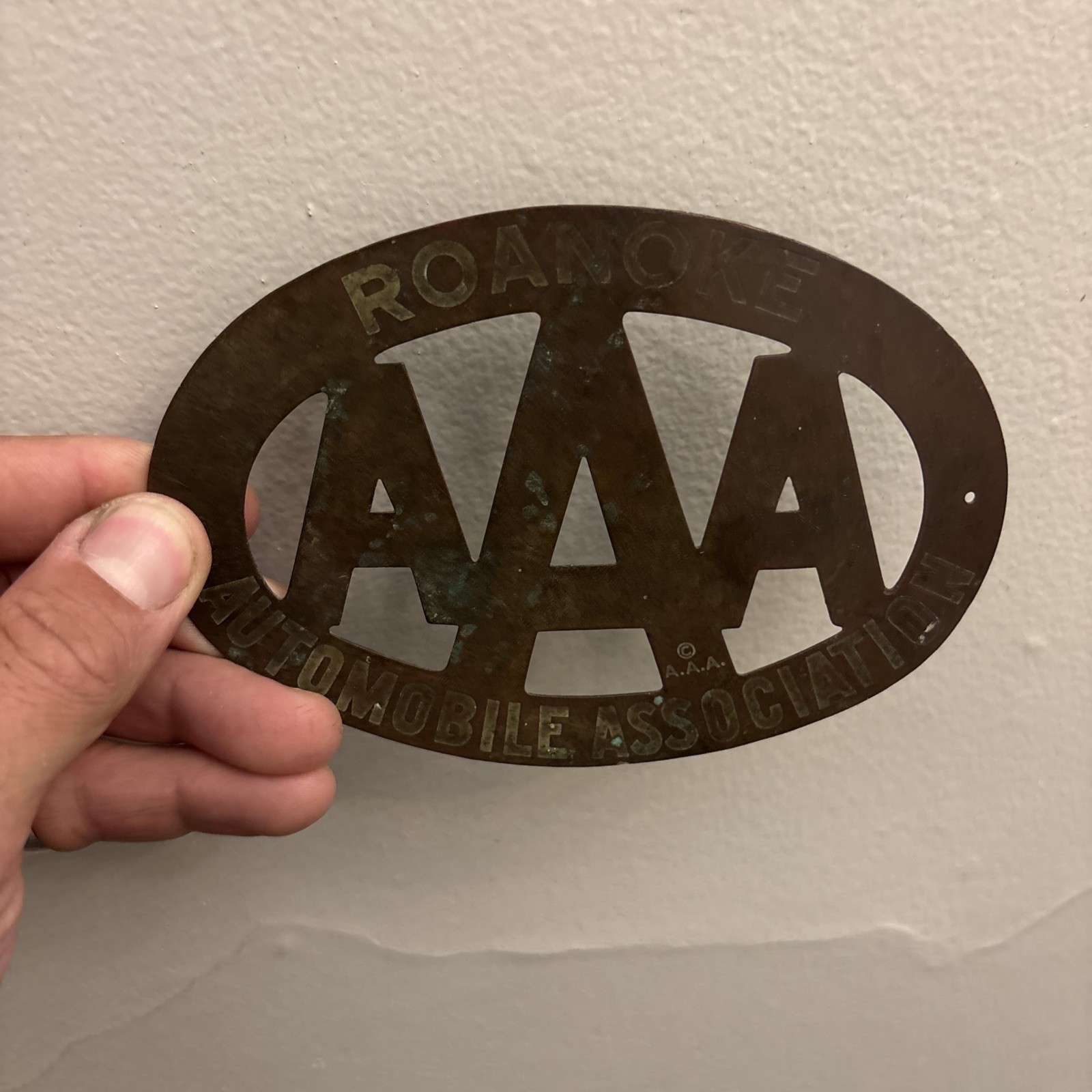 Rare AAA Roanoke Auto Club License Plate Attachment Brass