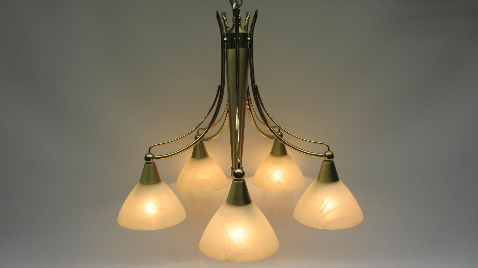 Ceiling Light 5 Arm Helestra GmbH Brass Glass Vintage \'70s