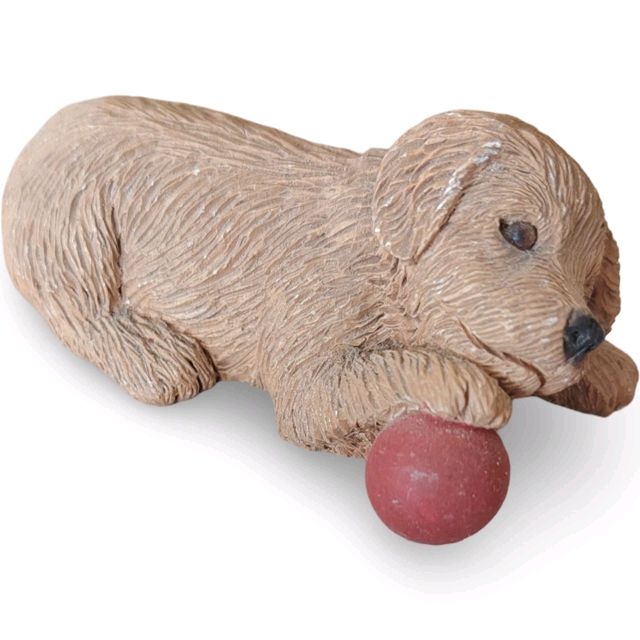Vintage 1991 Sandicast Golden Retriever Puppy Dog Figurine Red Ball S Brue B15