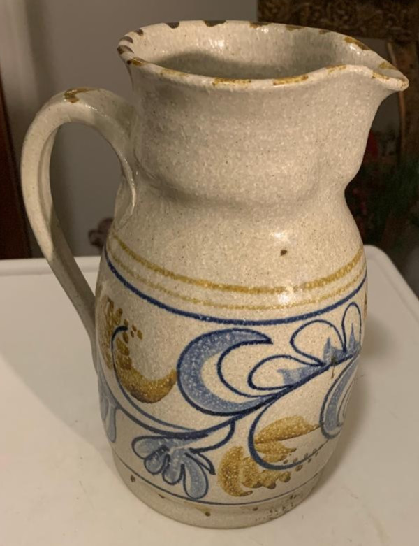 Sandstone Pitcher 9” w/Feather Design and Signed on Bottom - LOT 15-30
