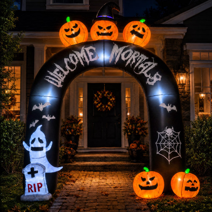 Arco Inflable Halloween 10 Pies con Fantasma Calabaza y Luces LED para Jardín