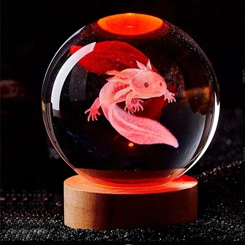 3D Axolatal Laser Engraved Crystal Ball Coloured Night Light,Friend, Child, Wife