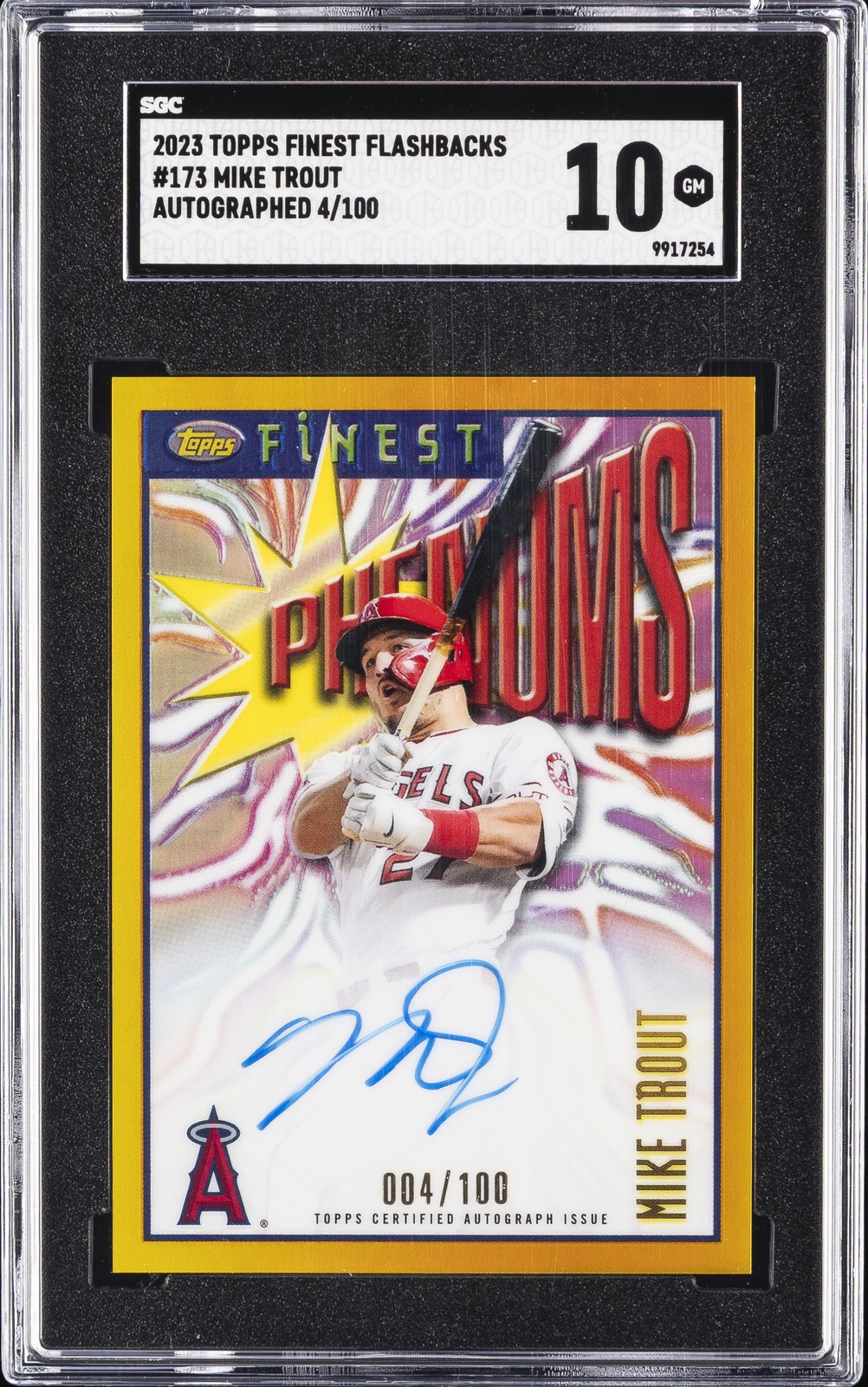 2023 TOPPS FINEST FLASHBACKS AUTOGRAPHED #173 MIKE TROUT SGC 10