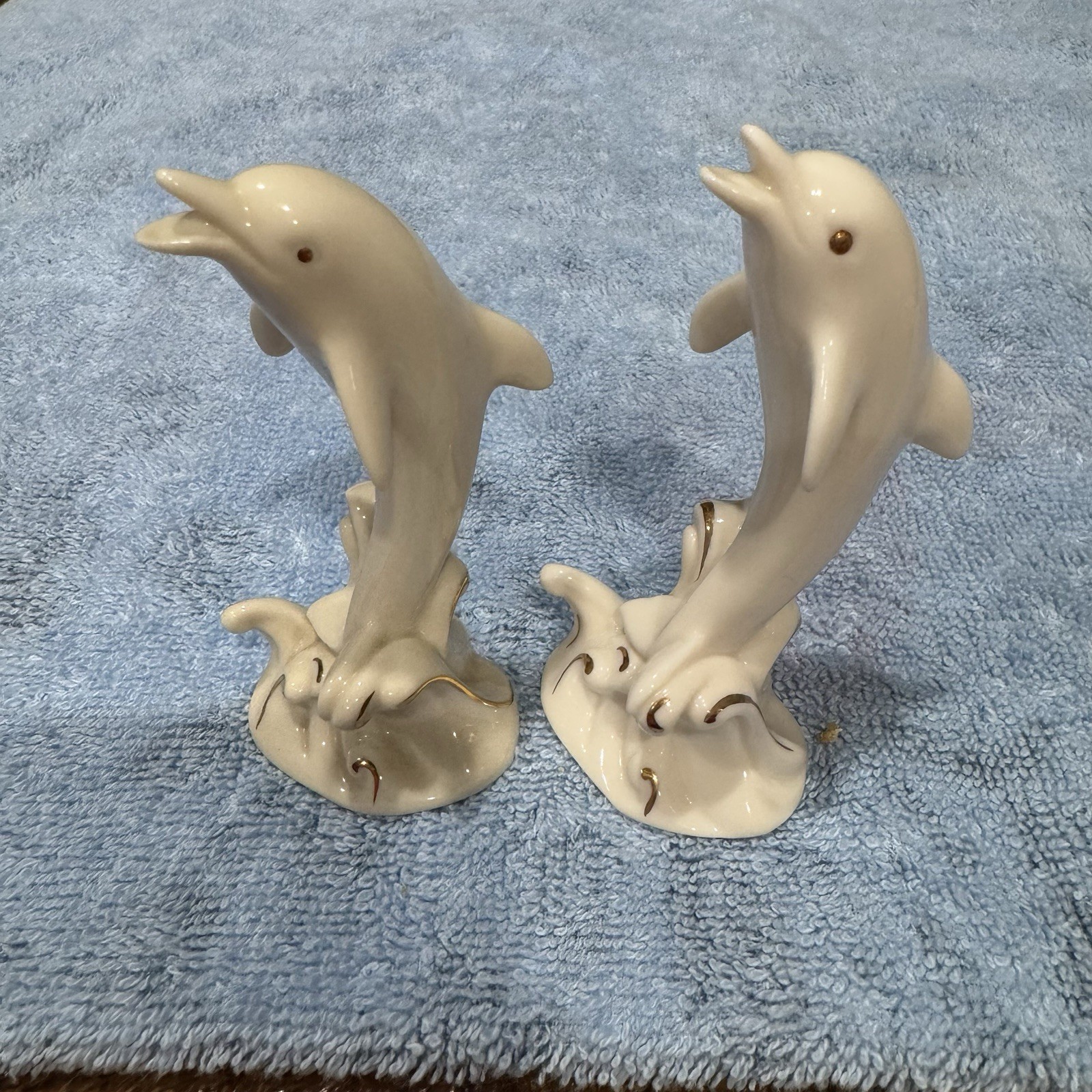 Pair Of Lenox Leaping Dolphin Figurine Ivory Porcelain 24K Gold Accents 4\