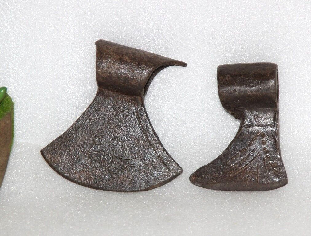 1860\'s Antique 2Pc Hand Forged Solid Iron Axe Head Nice Shape Original 