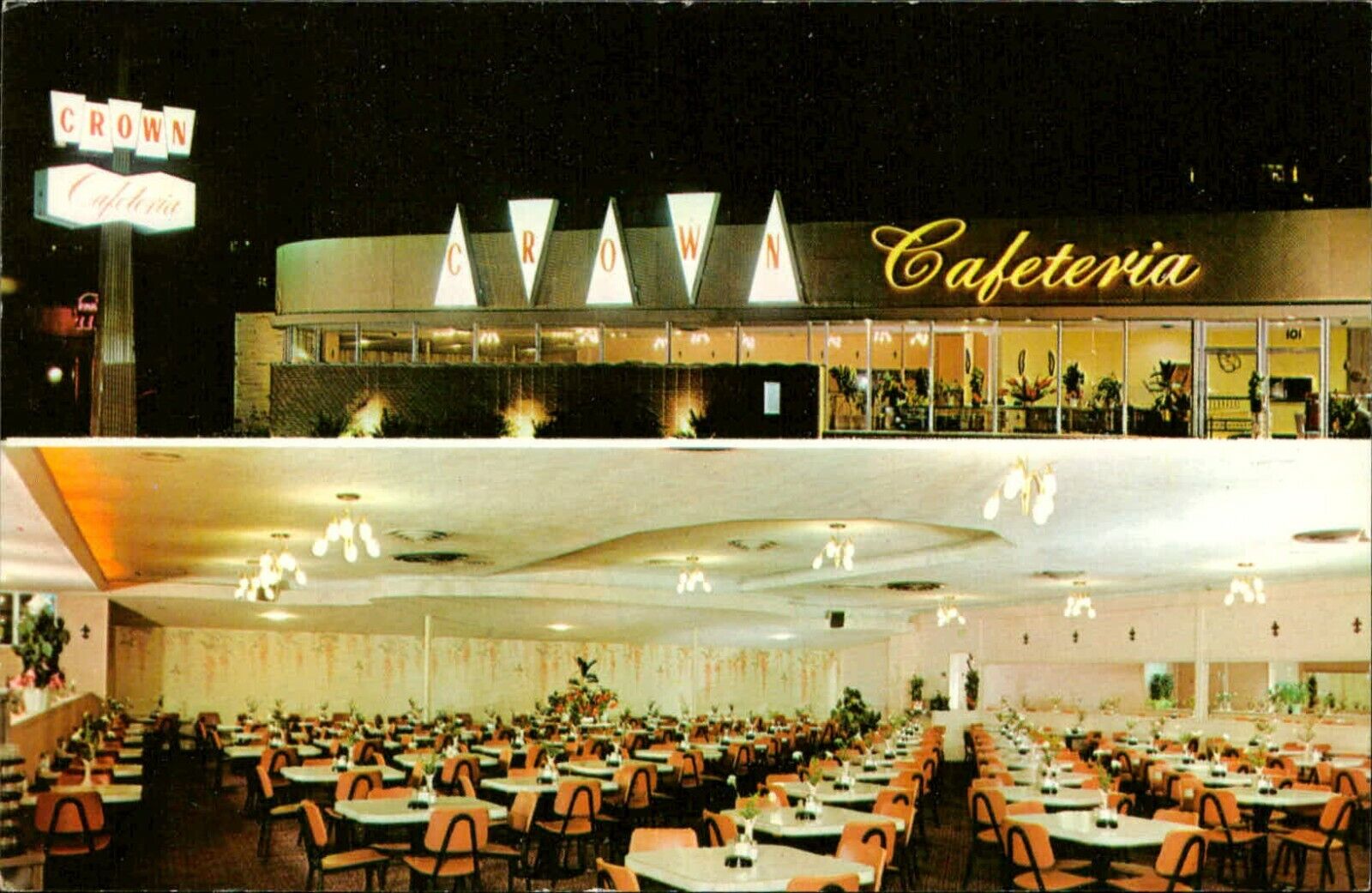 Postcard Crown Cafeteria Long Beach California CA