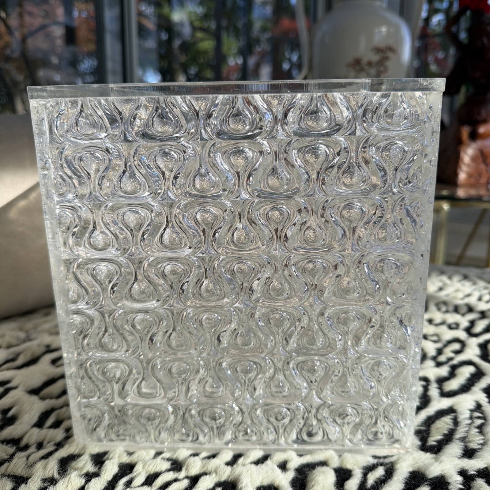 Vtg Rare Acrylic Lucite Cube Insulated Ice Bucket Double Walls 9”, 1.5 Thickness
