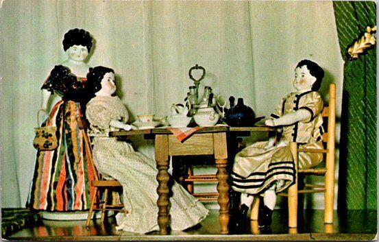 Tea Party of China Dolls Maretta\'s Doll Shop, Bourbon\'s Bergen NY Postcard