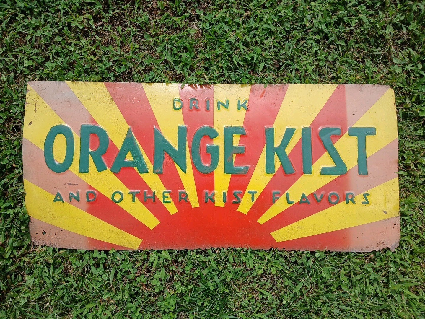 Vintage 1950s Orange Kist Soda Pop Cooler Steel Tin Sign 29x13 - Rougher TLC