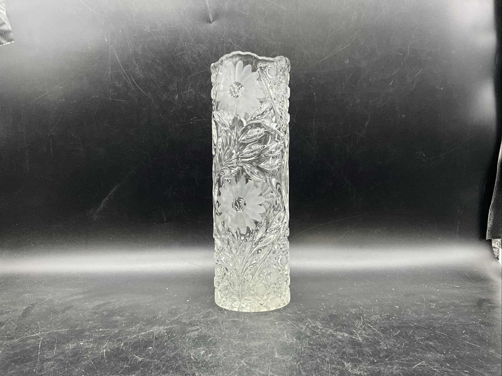 Vtg Brilliant Cut Crystal Vase 12” T Heavy 