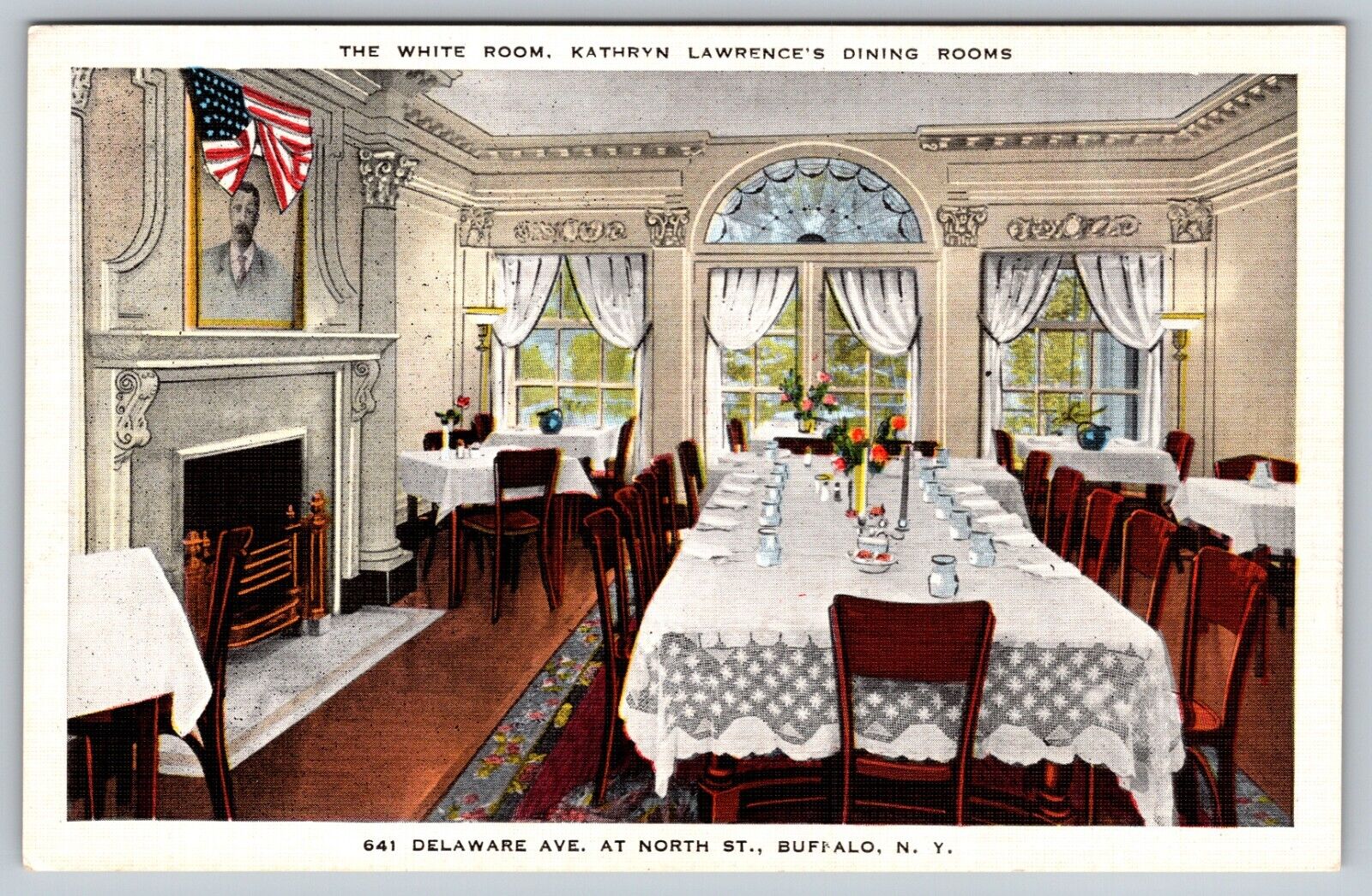 The White Room Kathryn Lawrence Dining Room Vintage Postcard Buffalo NY c.1939