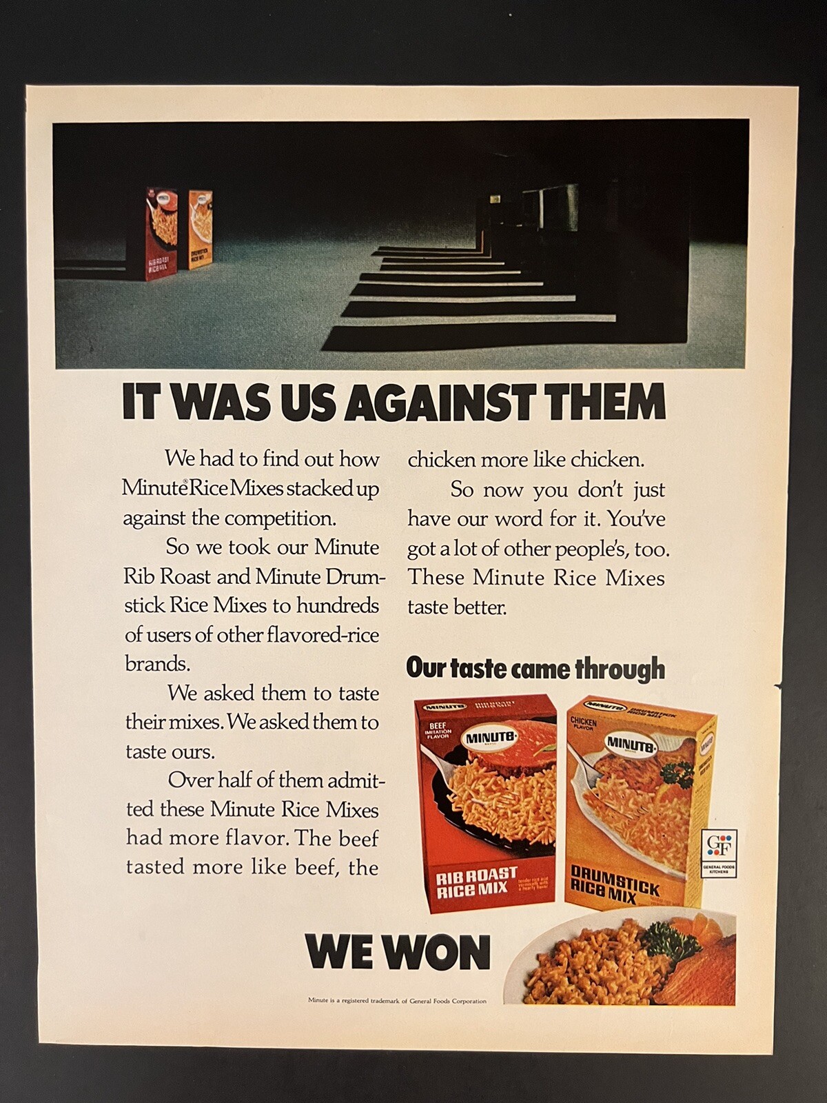 Minute Rice 1971 Life Print Add 13x11 “We Won”