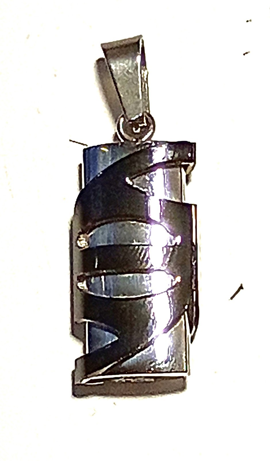 Polished Stainless Steel & Black Enamel Pendent Necklace Charm W Spiral Design