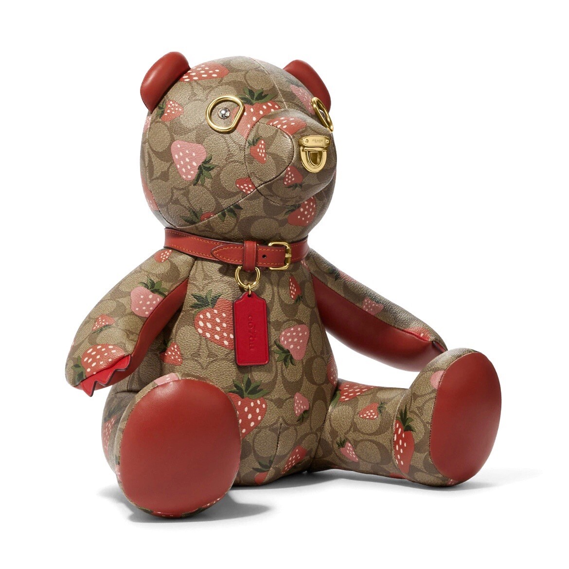Coach Collectible Teddy Bear Logo Signature Canvas Wild Strawberry 16” NEW