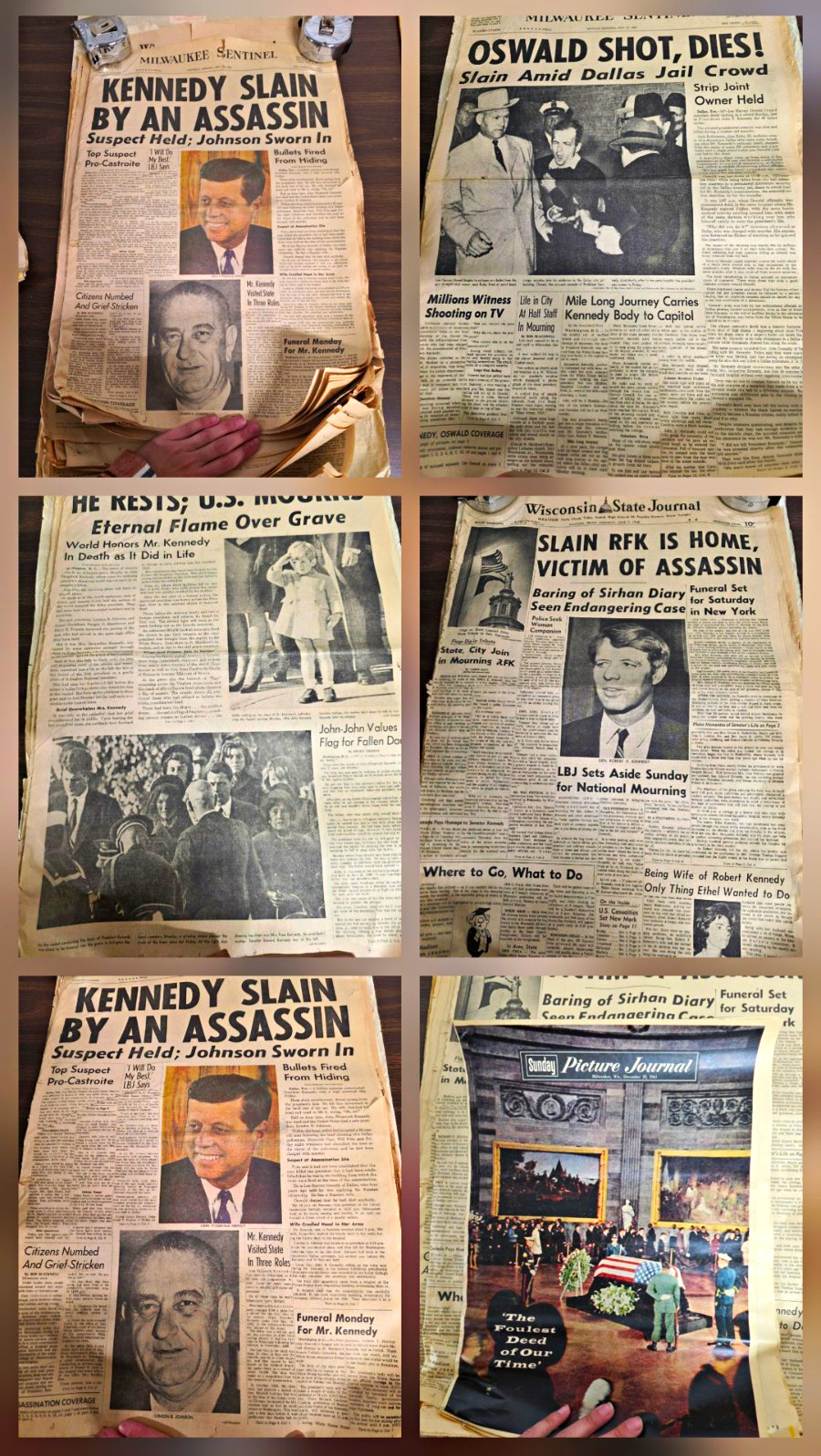 (7) Vintage JFK Kennedy Newspaper lot Nov 23, 1963-June 7, 1968 (7) Vintage JFK Kennedy Newspaper lot Nov 23, 1963-June 7, 1968