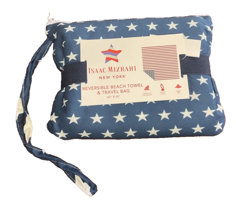 Isaac Mizrahi Beach Towel Travel Bag Patriotic Beach Blanket 60x60 NIP